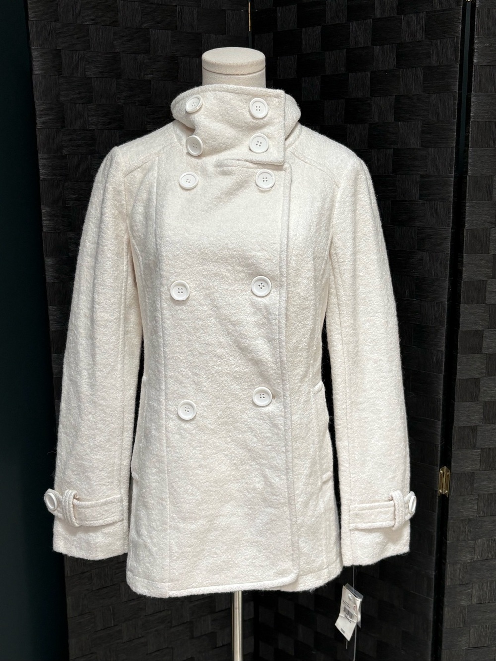 BNCI Double-Breasted Wool Blend White Peacoat Jacket